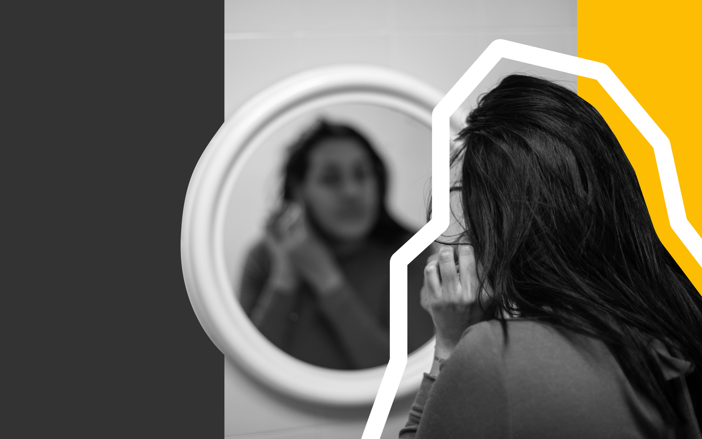 Effective reflection hero image featuring a woman looking in a mirror